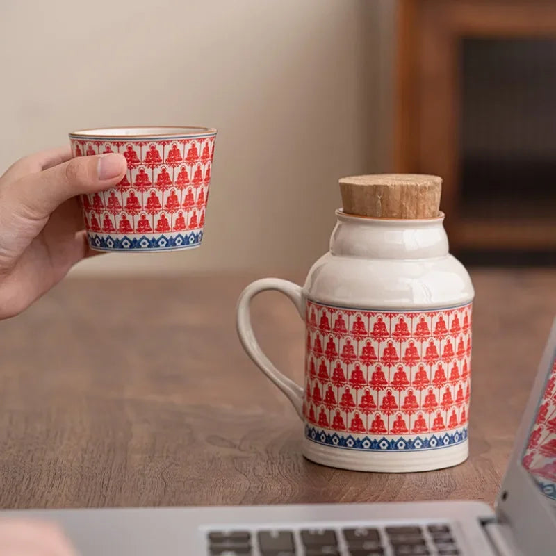 Ceramic Mugs with Cork Stopper Thermoses Handgrip Water Bottle Large Capacity Insulated Cup for Hot Tea Coffee Classic Drinkware