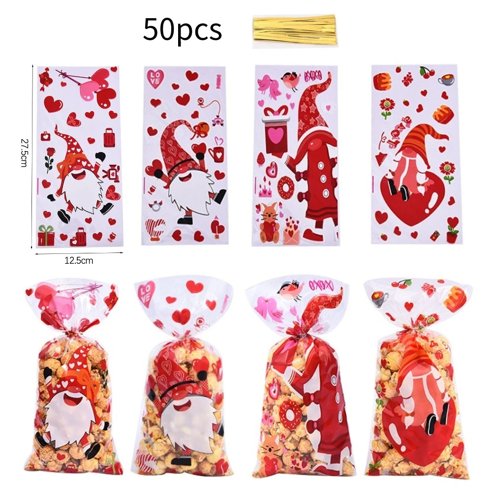 50pcs Christmas Transparent Plastic Gift Bag Candy Biscuit Cookie Snacks Baking Bag New Year Merry Christmas Party Decoration