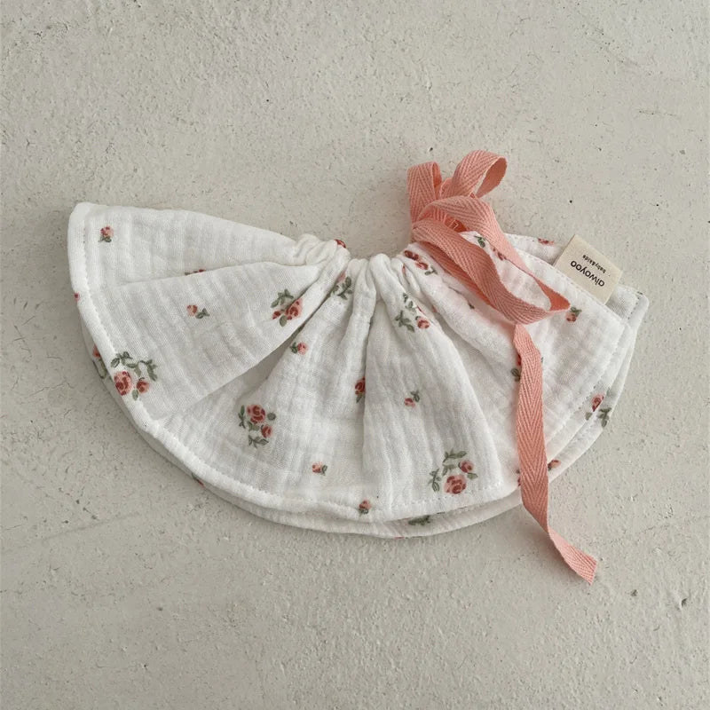 4Layers Cotton Gauze Baby Bibs Toddlers Newborns Printing Ruffle Feeding Burp Cloths Apron Baby Saliva Towel Drool Bib