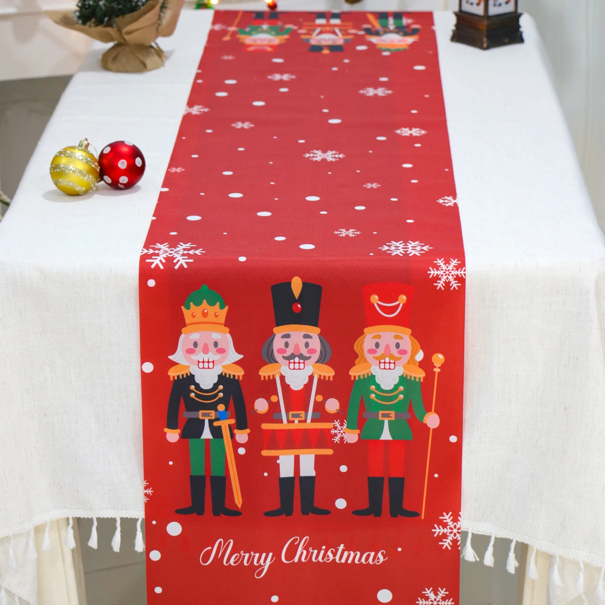 Christmas Table Runner Cloth Merry Christmas Decoration for Home 2025 Tablecloth Xmas Ornament Navidad Natal New Year Gift 2026