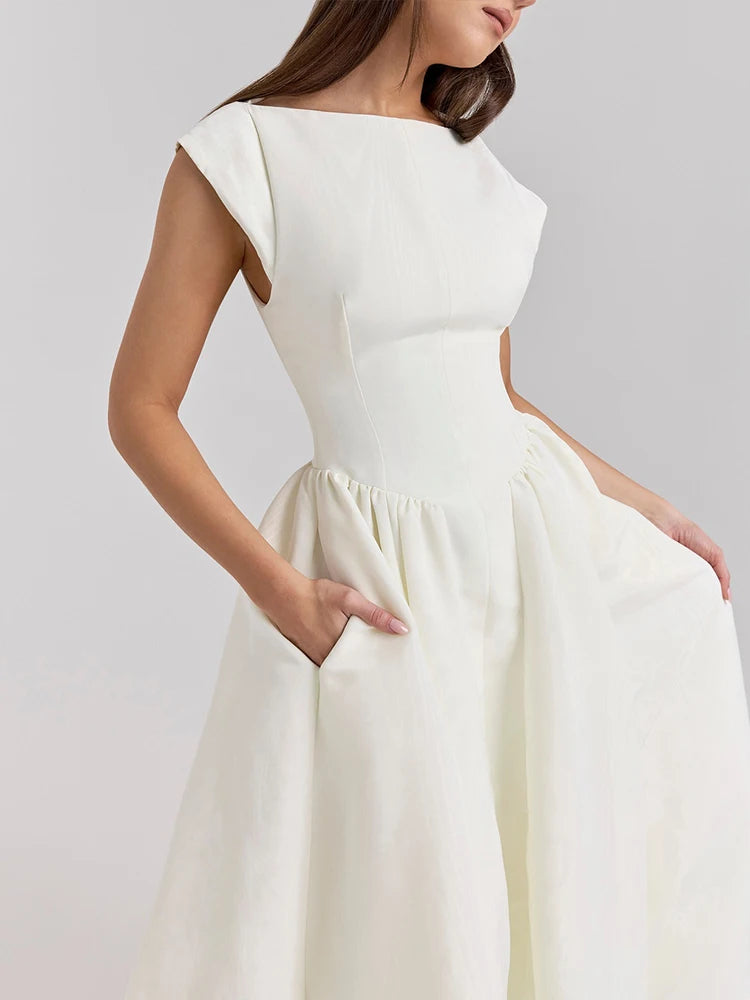 Spring and Summer Backless Round Neck Sleeveless Vest Dress Women French Niche Medium Long Dress