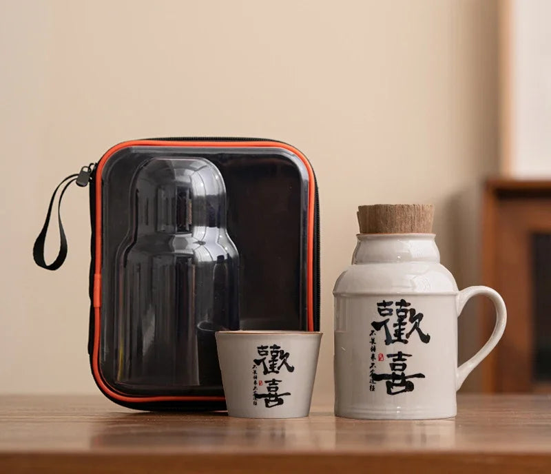 Ceramic Mugs with Cork Stopper Thermoses Handgrip Water Bottle Large Capacity Insulated Cup for Hot Tea Coffee Classic Drinkware