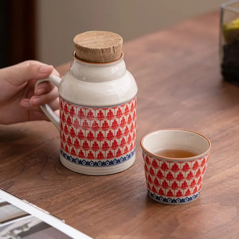 Ceramic Mugs with Cork Stopper Thermoses Handgrip Water Bottle Large Capacity Insulated Cup for Hot Tea Coffee Classic Drinkware