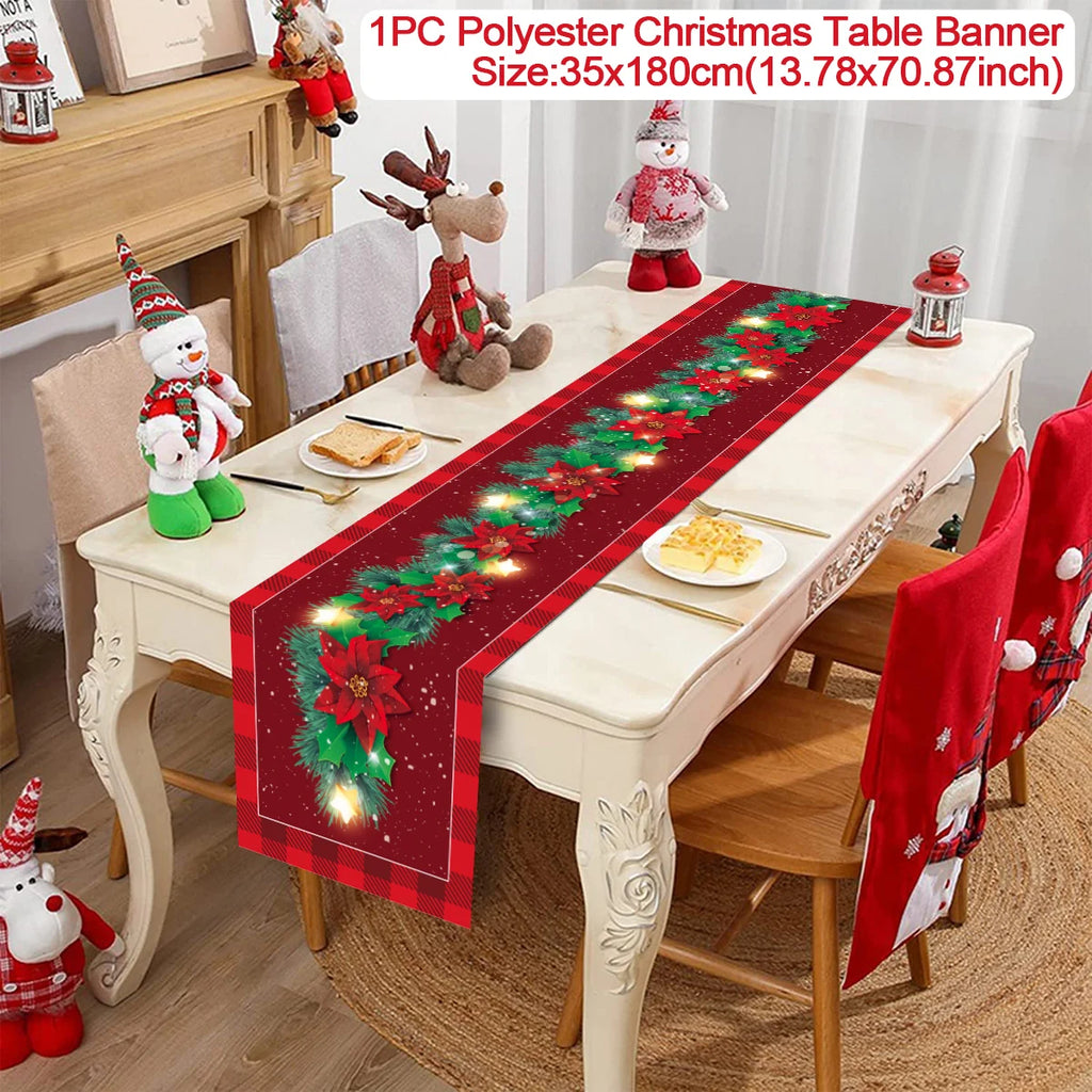 Christmas Table Runner Cloth Merry Christmas Decoration for Home 2025 Tablecloth Xmas Ornament Navidad Natal New Year Gift 2026