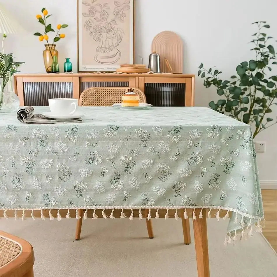 Korean Style Daisy Cotton Floral Lace Tablecloth,Tea Table Decoration,Rectangle Table Cover For Kitchen Wedding Dining Room