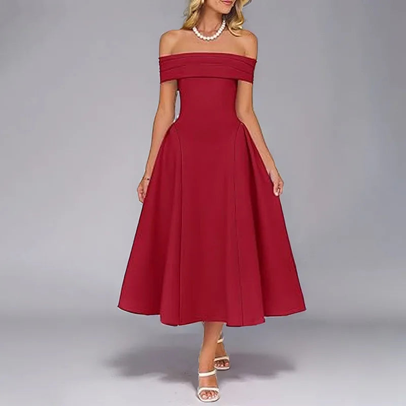 Women's Elegant Solid Color Strapless Backless Formal Dress Off Shoulder Design Long Dress Sexy A Line Formal Dress 2025 Summer