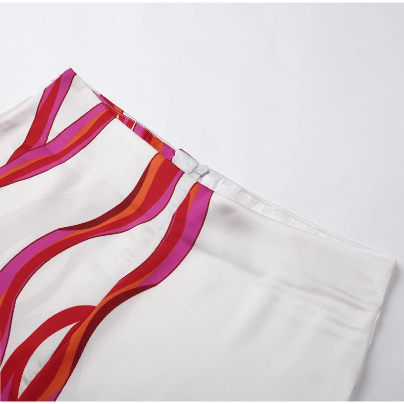 Women Satin Print Pajamas Suit Fashion Hollow Off Shoulder Tops with Long Pants 2 Piece Sets Homewear Commuting Outfits