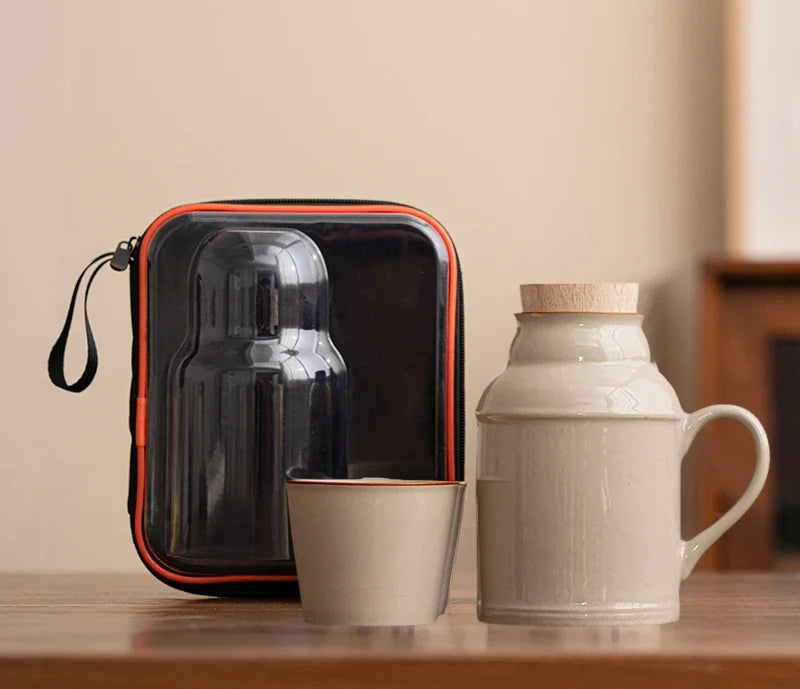 Ceramic Mugs with Cork Stopper Thermoses Handgrip Water Bottle Large Capacity Insulated Cup for Hot Tea Coffee Classic Drinkware