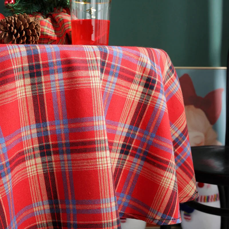 Christmas Tablecloth Round Plaid Tablecloth Wrinkle Resistant Rustic Christmas Checkered Table Cloth for Holiday Party Dining