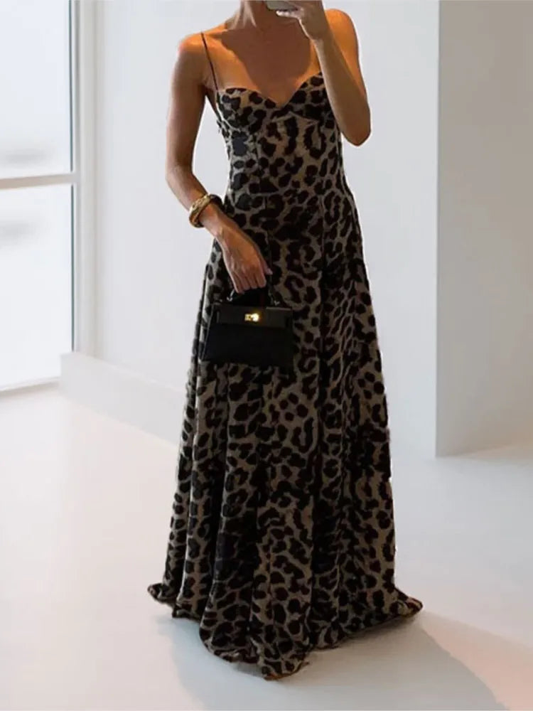 Leopard Print Camisole Dress New Spring Women's Clothing Style Elegant Fashionable Sexy Camisole Long Dress For Women