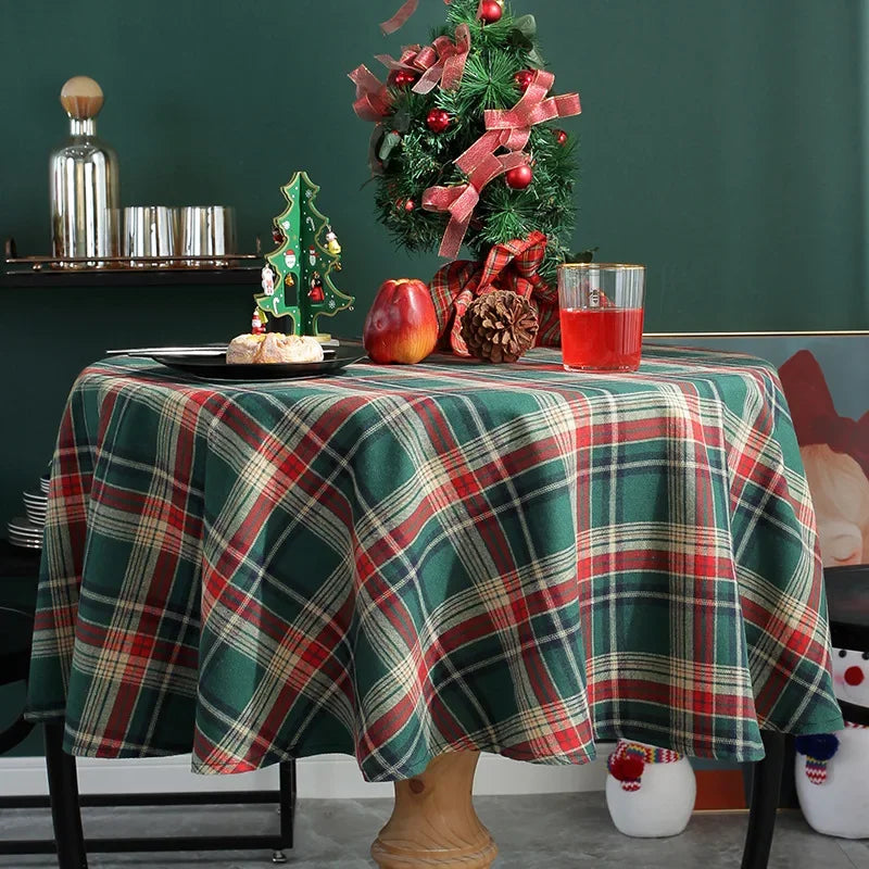 Christmas Tablecloth Round Plaid Tablecloth Wrinkle Resistant Rustic Christmas Checkered Table Cloth for Holiday Party Dining