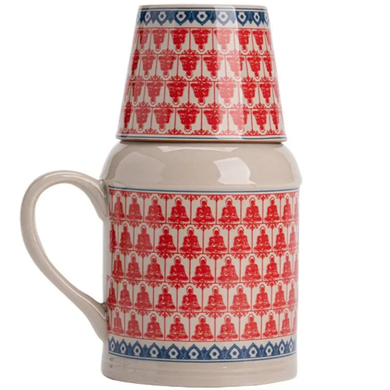 Ceramic Mugs with Cork Stopper Thermoses Handgrip Water Bottle Large Capacity Insulated Cup for Hot Tea Coffee Classic Drinkware