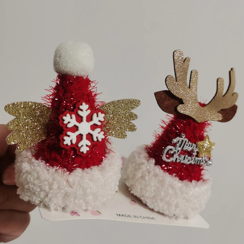 Christmas hat hair clip snowman hair clip cute reindeer snowflake hair accessory
