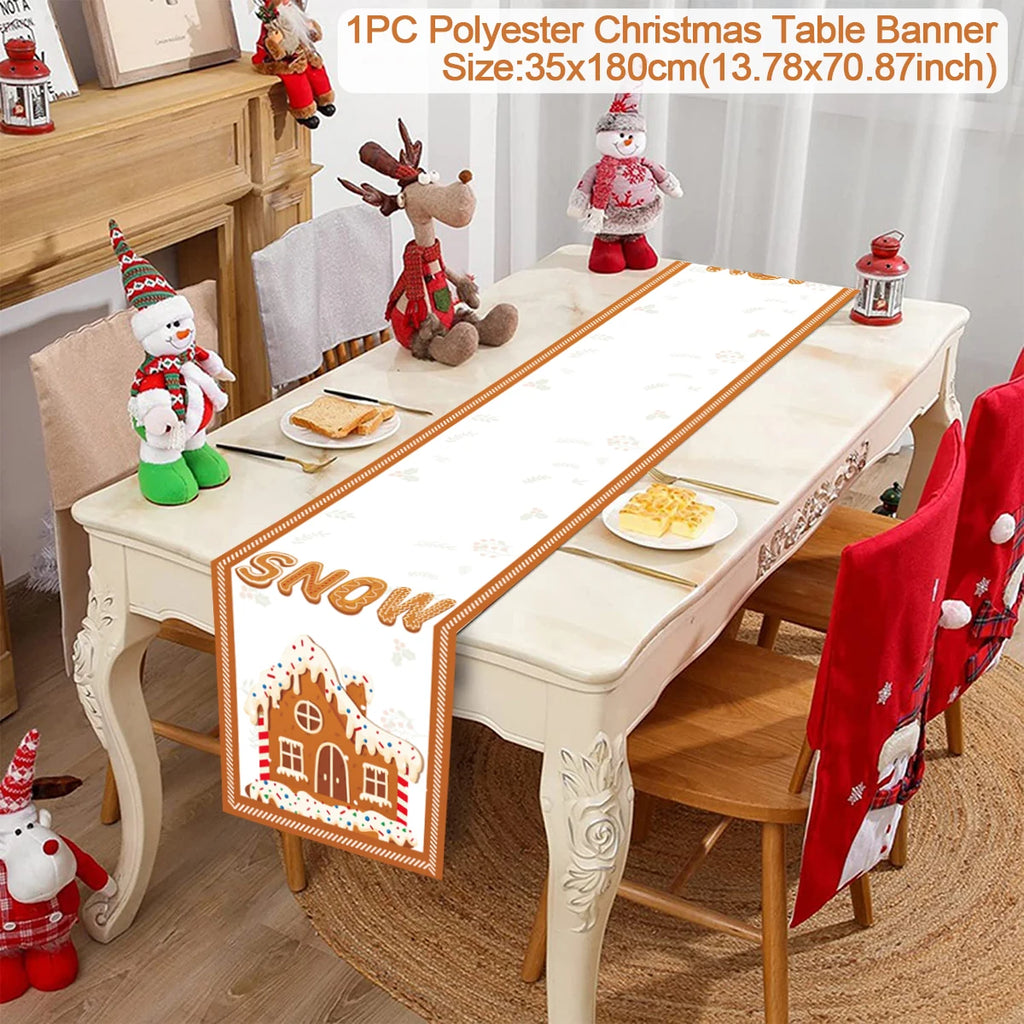 Christmas Table Runner Cloth Merry Christmas Decoration for Home 2025 Tablecloth Xmas Ornament Navidad Natal New Year Gift 2026