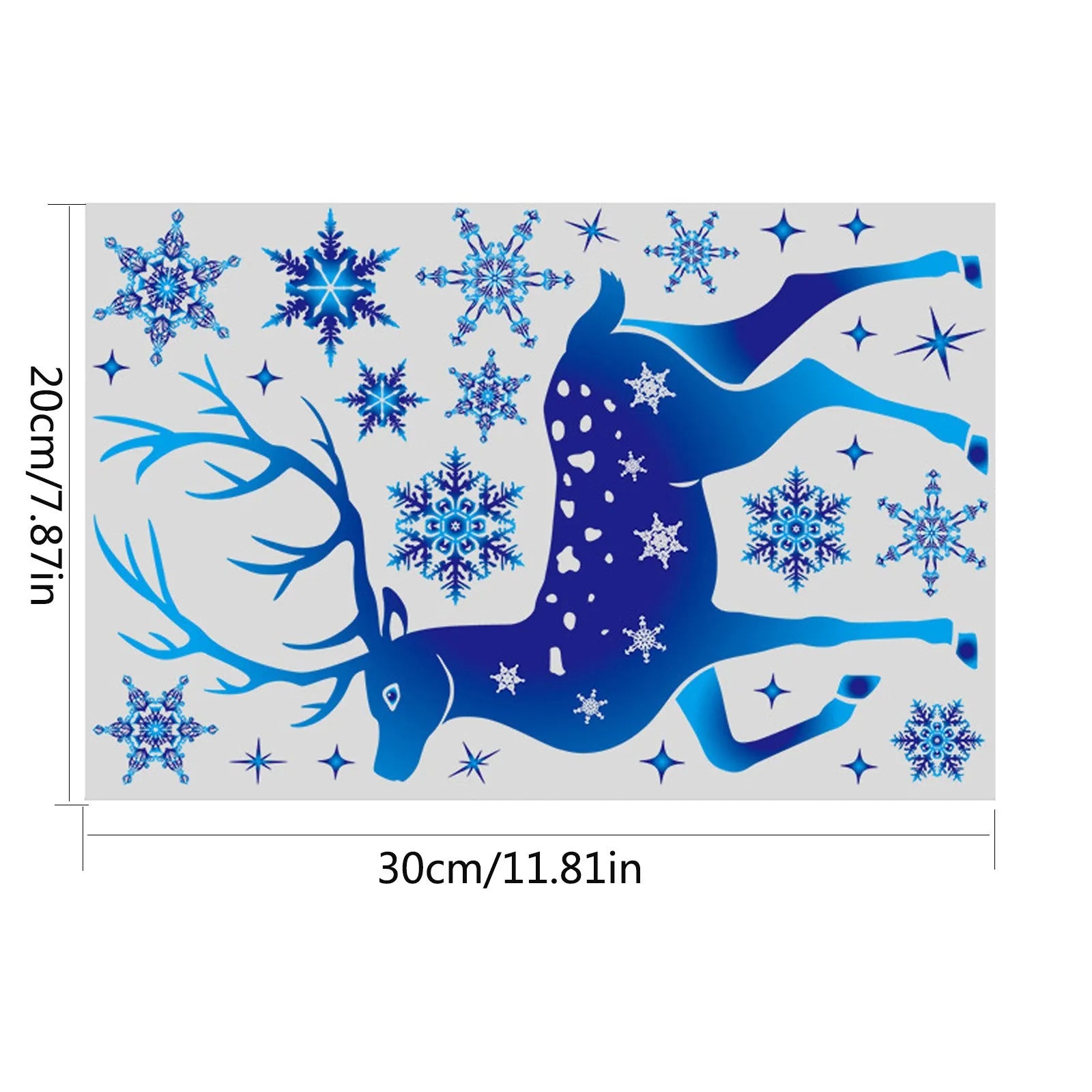 Christmas Window Clings Ornament Snowflake Sticker Glass Window Decoration Sticker Christmas Blue Snowflake Elk Wall Sticker