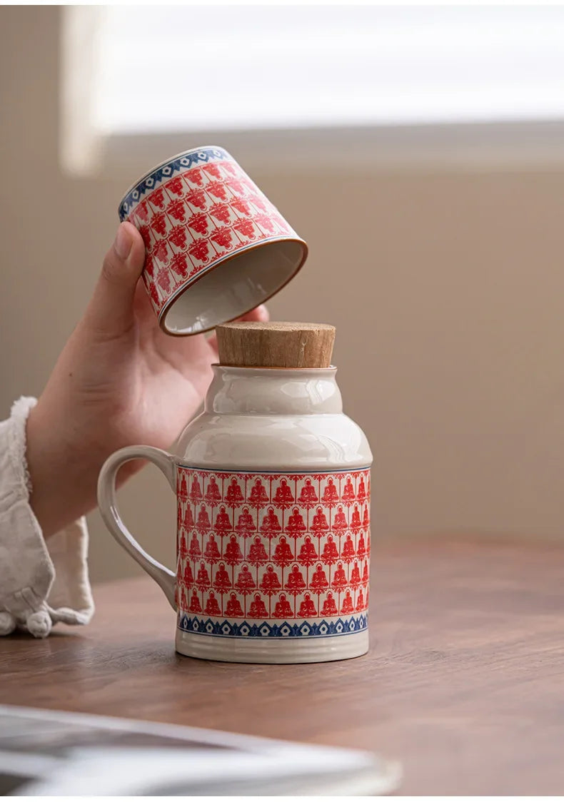 Ceramic Mugs with Cork Stopper Thermoses Handgrip Water Bottle Large Capacity Insulated Cup for Hot Tea Coffee Classic Drinkware