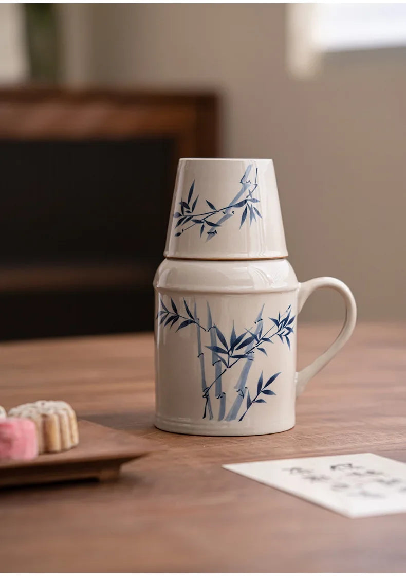 Ceramic Mugs with Cork Stopper Thermoses Handgrip Water Bottle Large Capacity Insulated Cup for Hot Tea Coffee Classic Drinkware