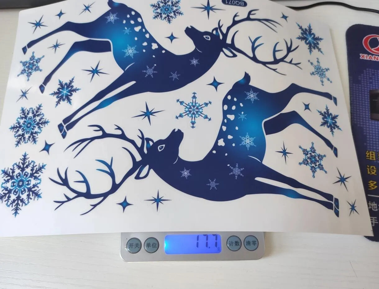 Christmas Window Clings Ornament Snowflake Sticker Glass Window Decoration Sticker Christmas Blue Snowflake Elk Wall Sticker