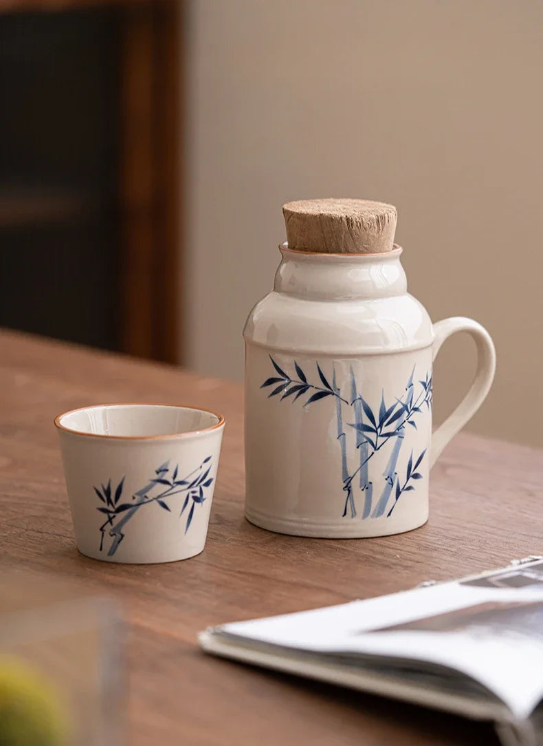 Ceramic Mugs with Cork Stopper Thermoses Handgrip Water Bottle Large Capacity Insulated Cup for Hot Tea Coffee Classic Drinkware