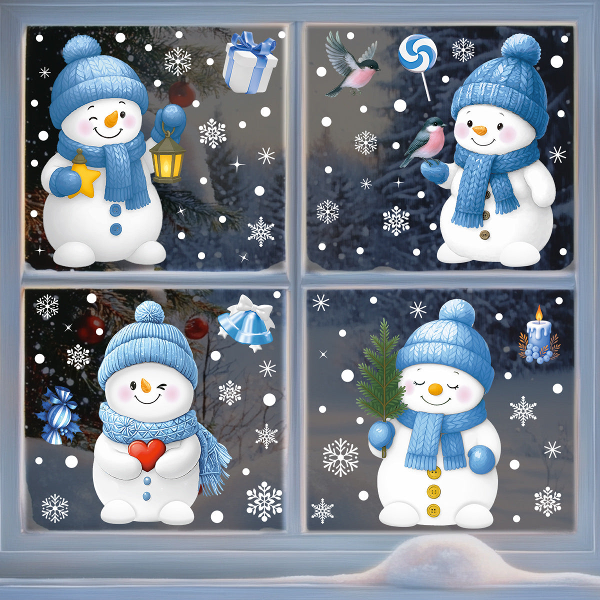 Reusable & Removable Christmas Window Decorations | Snowman Stickers | Double Sided Xmas Scene Window Clings for Glass Window Decals